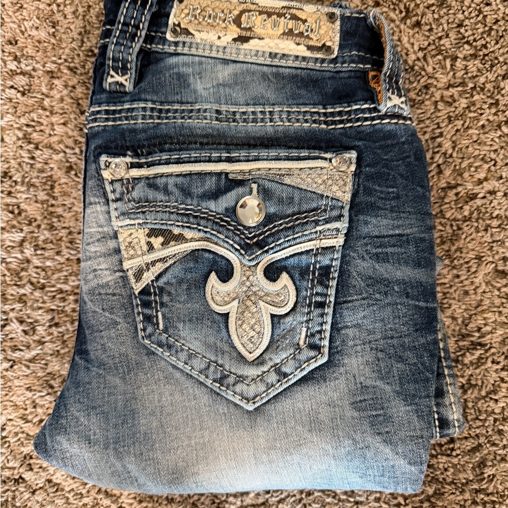 Rock Revival Blue Women's Skinny Jeans with Embroidered Details